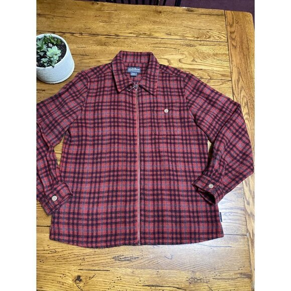 VTG WOOLRICH JOHN RICH BROS Red Plaid Wool Jacket Zip Up Coat Womens S - Picture 1 of 6